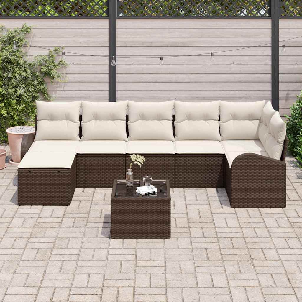 Bankstel met kussen met opslag 8 pcs Bruin poly rattan