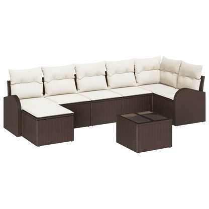 Bankstel met kussen met opslag 8 pcs Bruin poly rattan