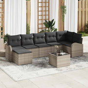 Loungeset poly rattan grijs 8-delig met opbergruimte