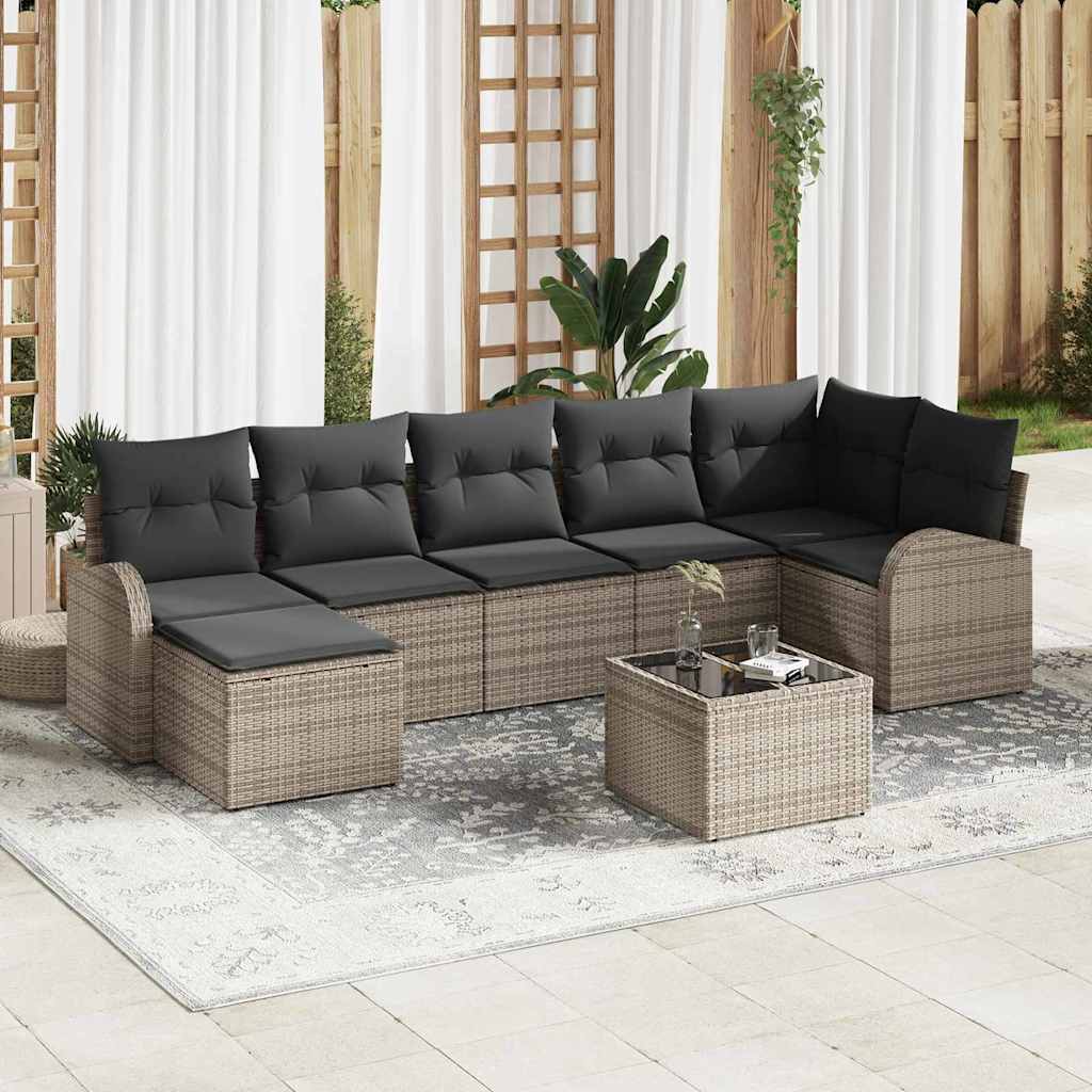 Bankstel met kussen met opslag 8 pcs Grijs poly rattan