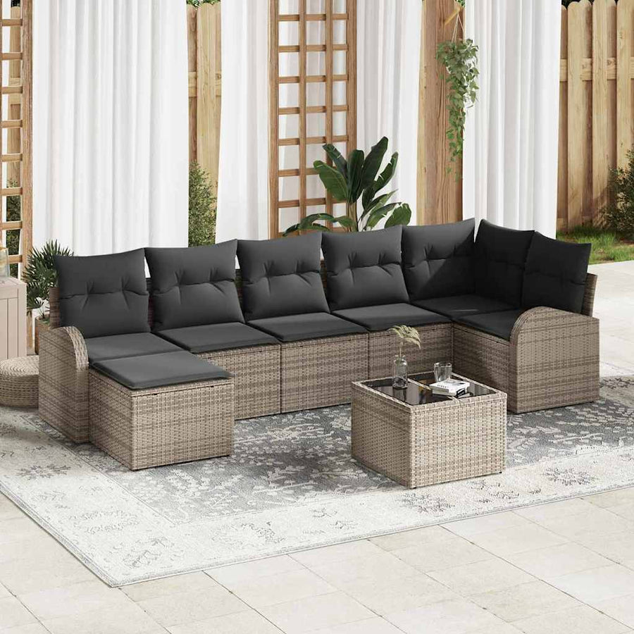 Bankstel met kussen met opslag 8 pcs Grijs poly rattan