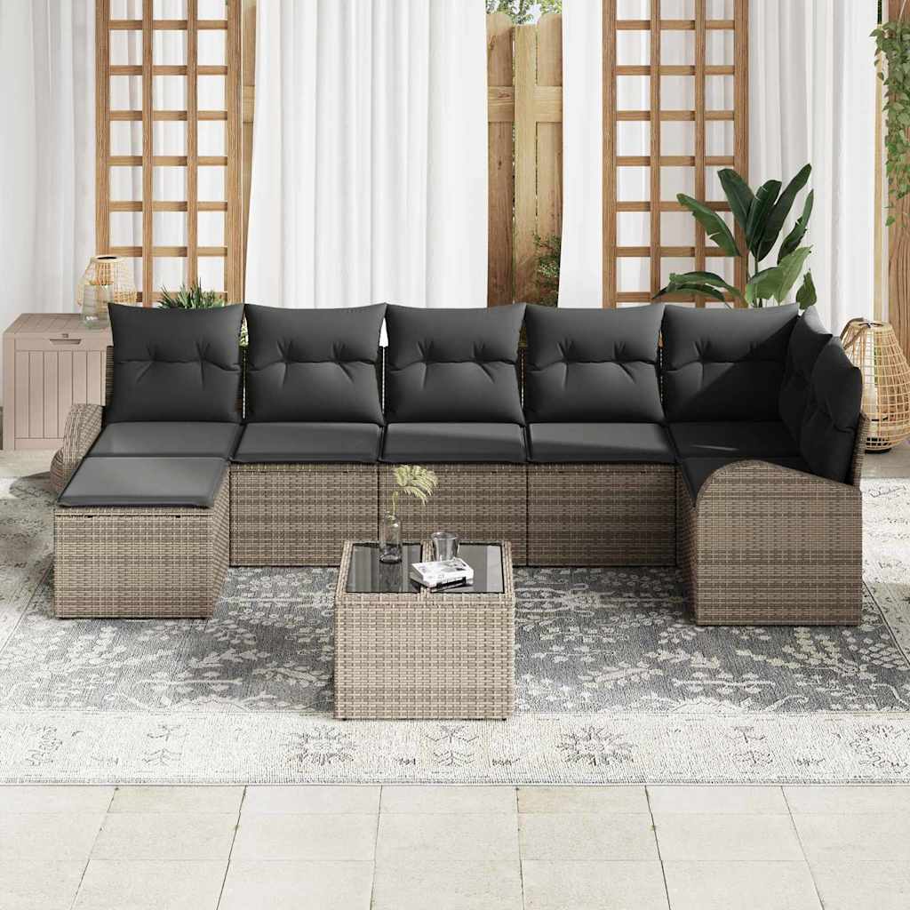 Bankstel met kussen met opslag 8 pcs Grijs poly rattan