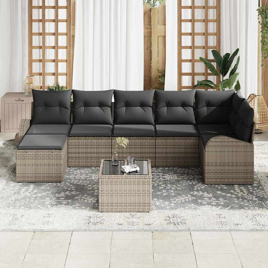 Bankstel met kussen met opslag 8 pcs Grijs poly rattan