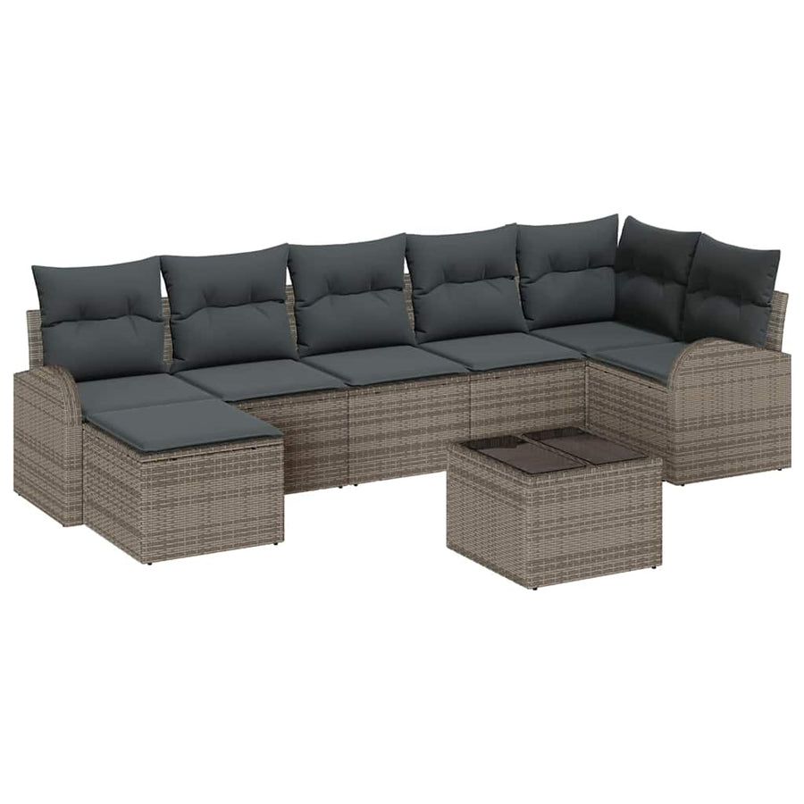 Bankstel met kussen met opslag 8 pcs Grijs poly rattan