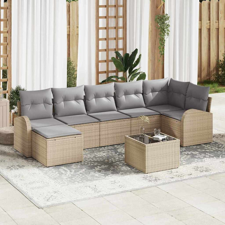 Tuin Sofa Set 8 Pcs Poly Riet beige en lichtgrijs met tafel