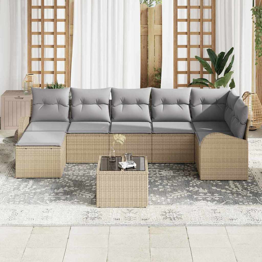 Tuin Sofa Set 8 Pcs Poly Riet beige en lichtgrijs met tafel