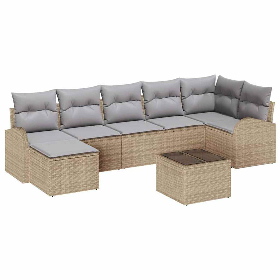 Tuin Sofa Set 8 Pcs Poly Riet beige en lichtgrijs met tafel