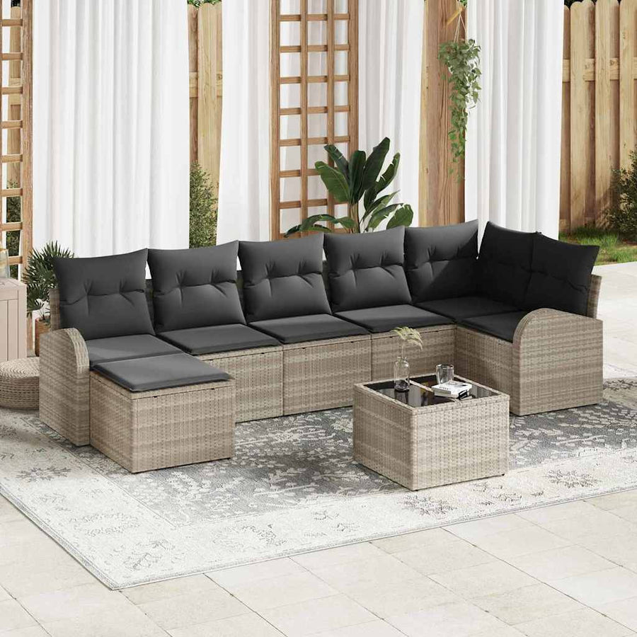 Bankstel met kussen met opslag 8 pcs Lichtgrijs poly rattan