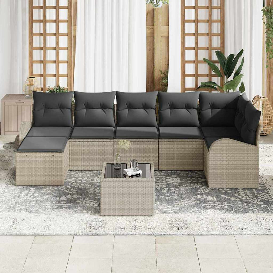 Bankstel met kussen met opslag 8 pcs Lichtgrijs poly rattan
