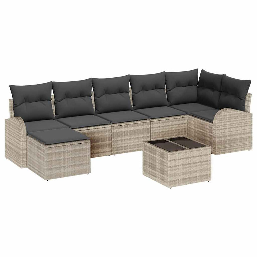 Bankstel met kussen met opslag 8 pcs Lichtgrijs poly rattan