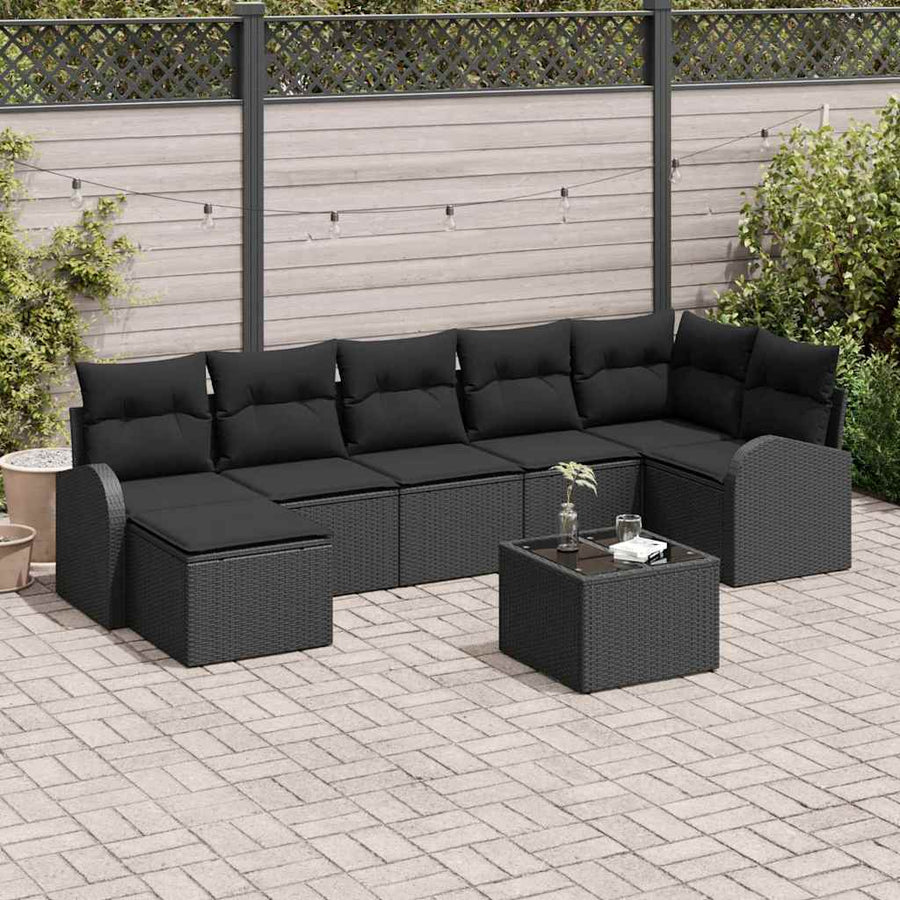 Bankstel met kussen met opslag 8 pcs Zwart poly rattan