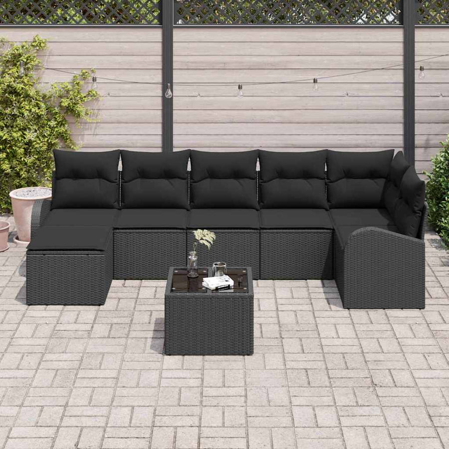 Bankstel met kussen met opslag 8 pcs Zwart poly rattan