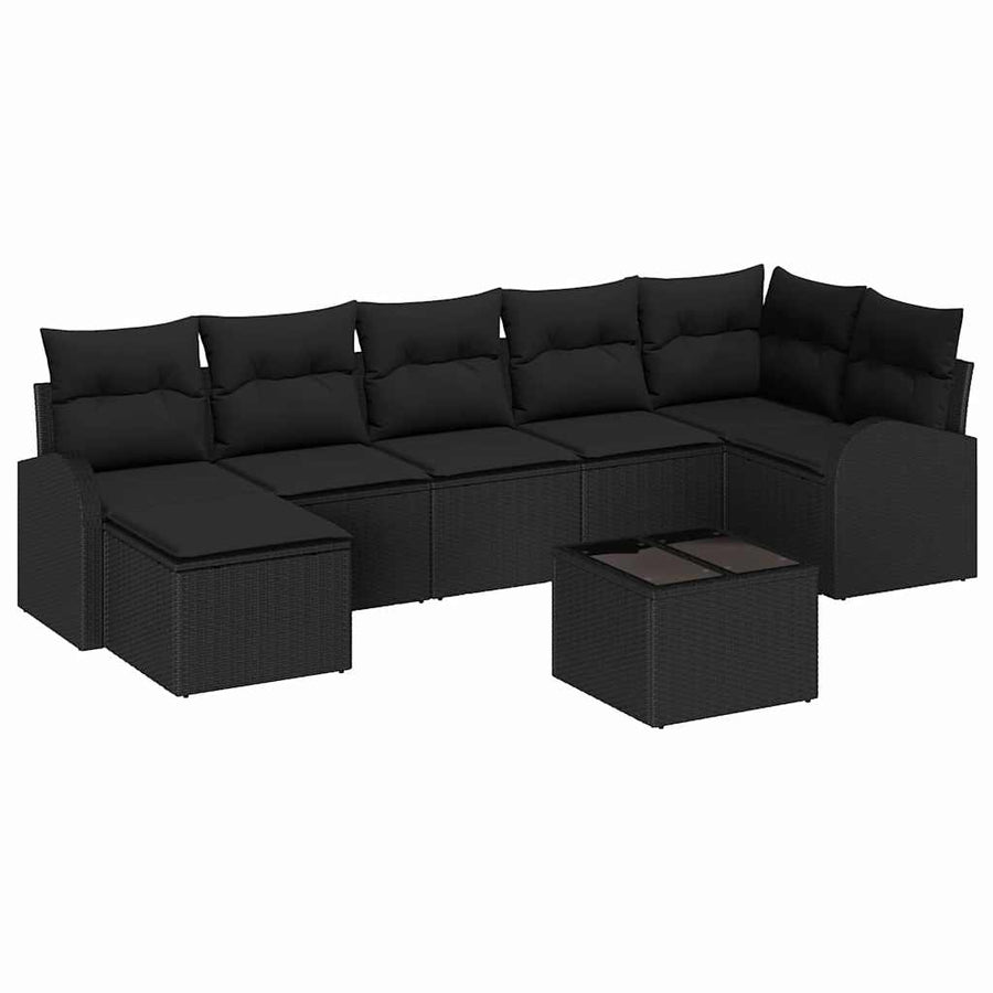 Bankstel met kussen met opslag 8 pcs Zwart poly rattan