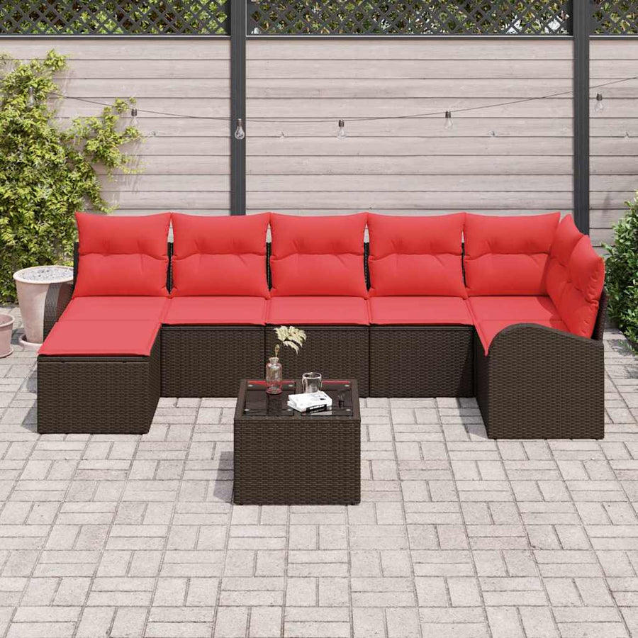 Bankstel met kussen met opslag 8 pcs Bruin en Rood poly rattan