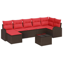 Bankstel met kussen met opslag 8 pcs Bruin en Rood poly rattan