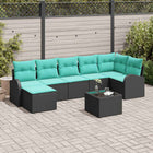Bankstel met kussen 8 pcs Zwart en Turquoise poly rattan