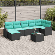 Bankstel 8-delig poly rattan zwart turquoise