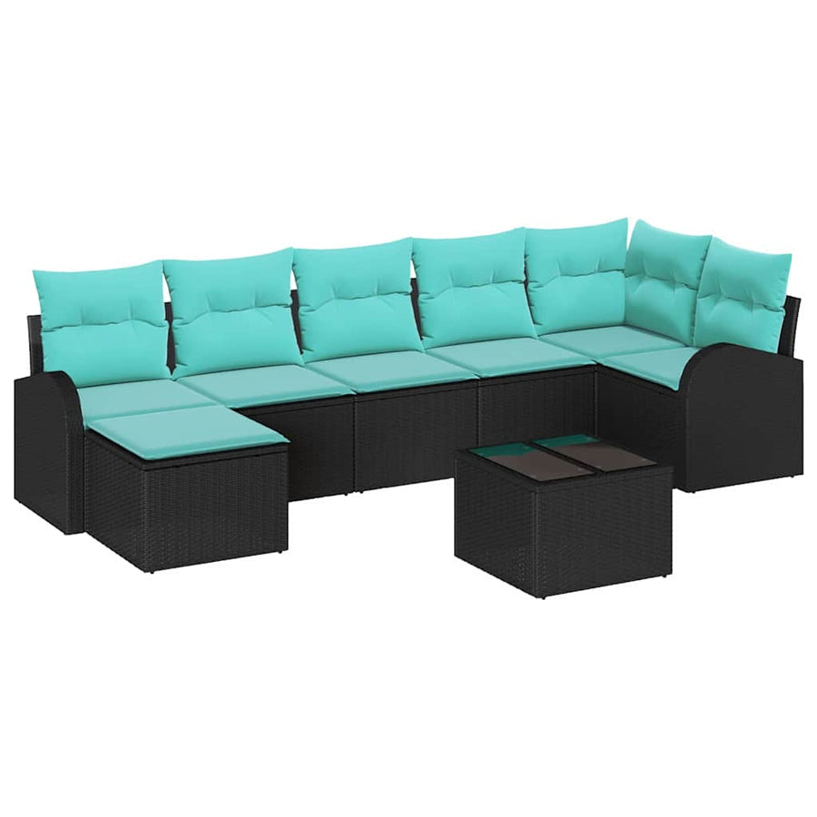 Bankstel met kussen 8 pcs Zwart en Turquoise poly rattan
