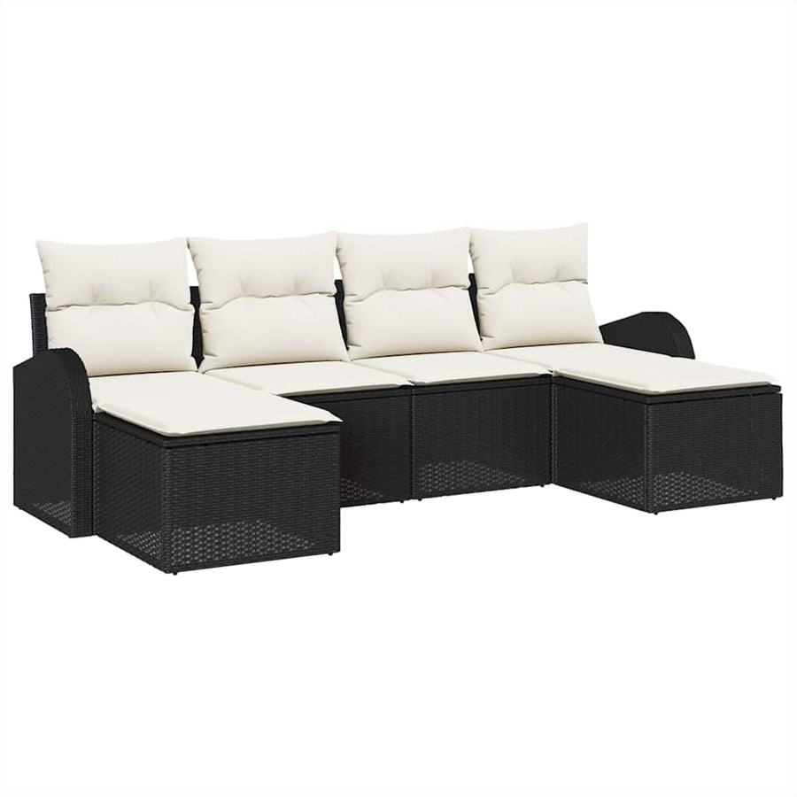 Bankstel met kussen met opslag 6 pcs Zwart en Wit poly rattan