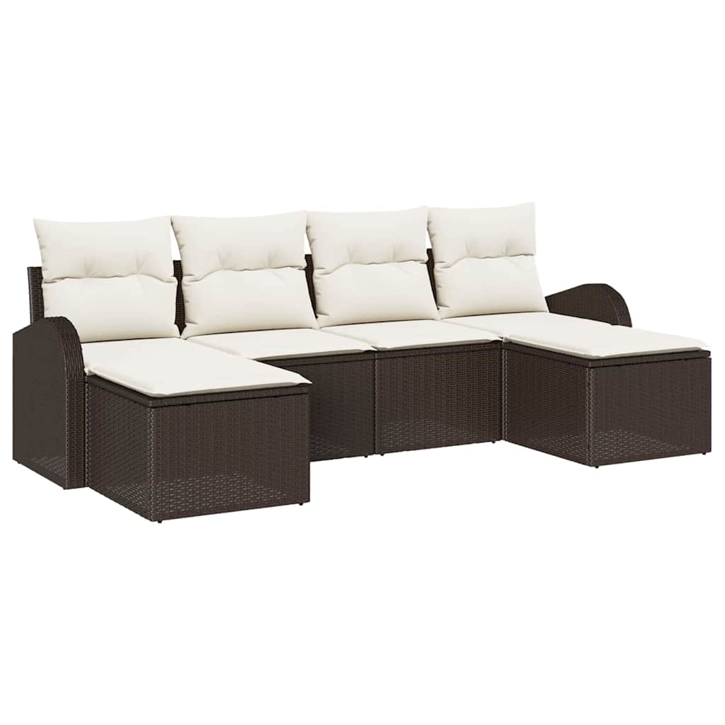 Bankstel met kussen met opslag 6 pcs Bruin en wit poly rattan
