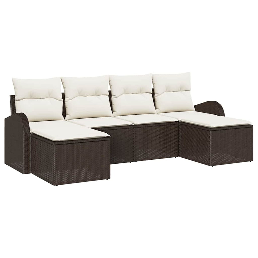 Bankstel met kussen met opslag 6 pcs Bruin en wit poly rattan