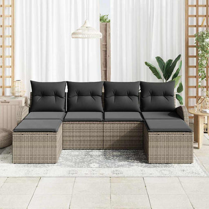 Bankstel met kussen met opslag 6 pcs Grijs poly rattan