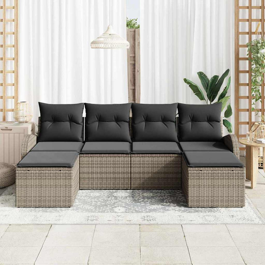 Bankstel met kussen met opslag 6 pcs Grijs poly rattan