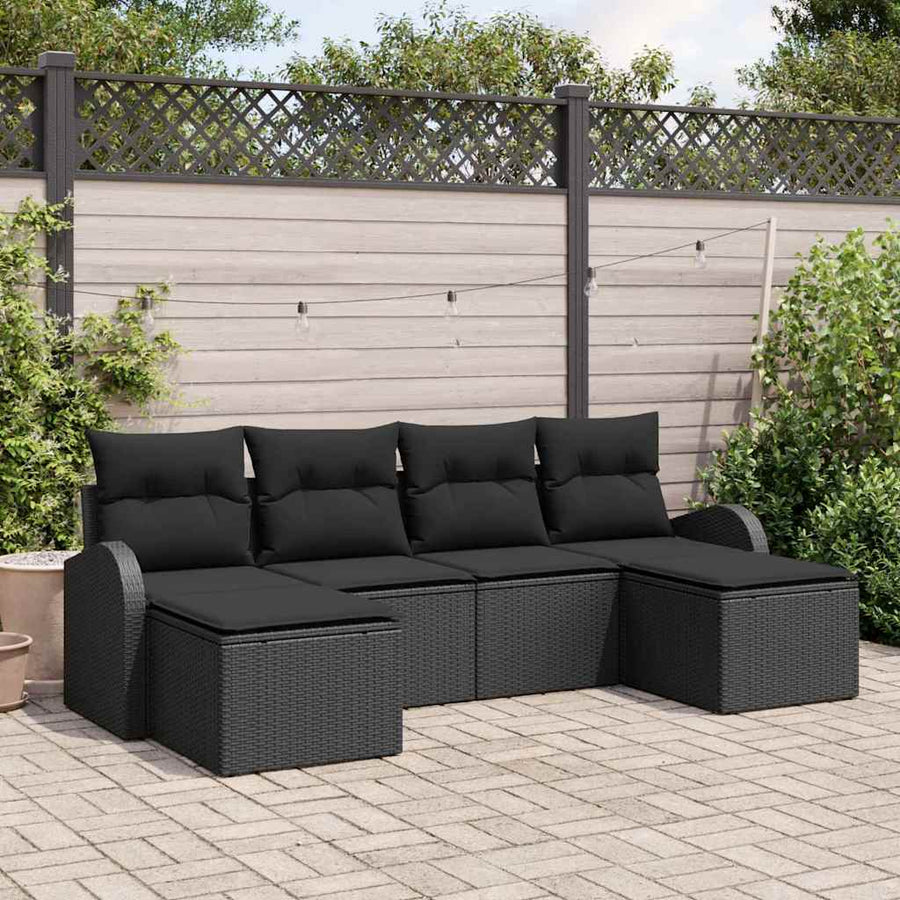 Bankstel met kussen met opslag 6 pcs Zwart poly rattan
