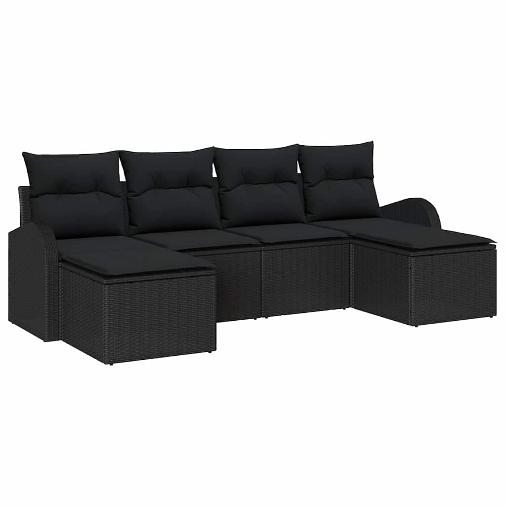 Bankstel met kussen met opslag 6 pcs Zwart poly rattan