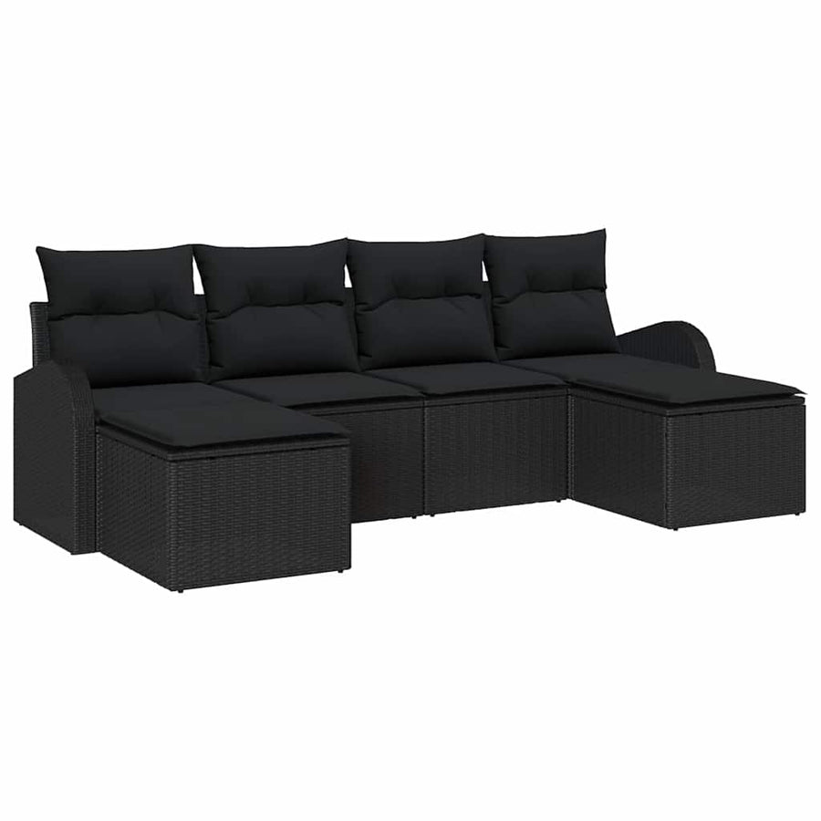 Bankstel met kussen met opslag 6 pcs Zwart poly rattan