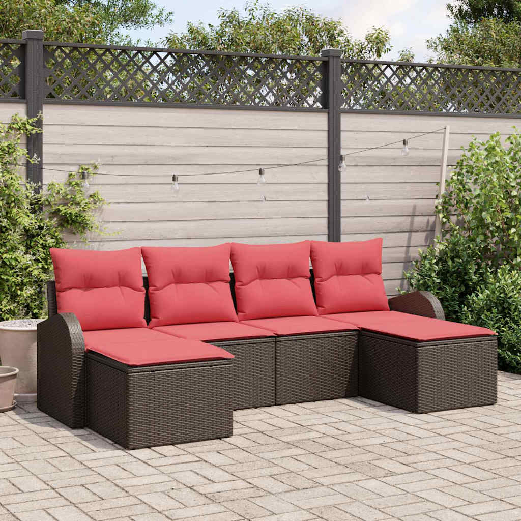 Bankstel met kussen met opslag 6 pcs Bruin en Rood poly rattan
