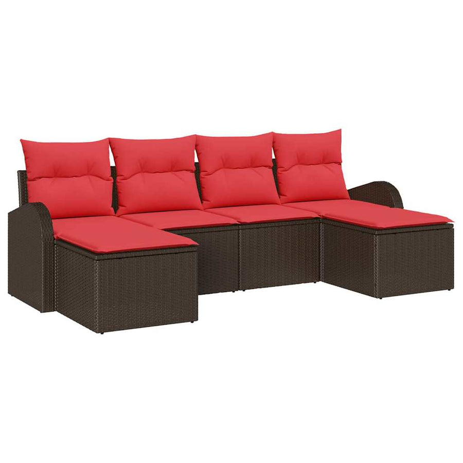 Bankstel met kussen met opslag 6 pcs Bruin en Rood poly rattan
