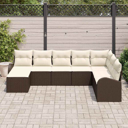 Bankstel met kussen met opslag 8 pcs Bruin en wit poly rattan