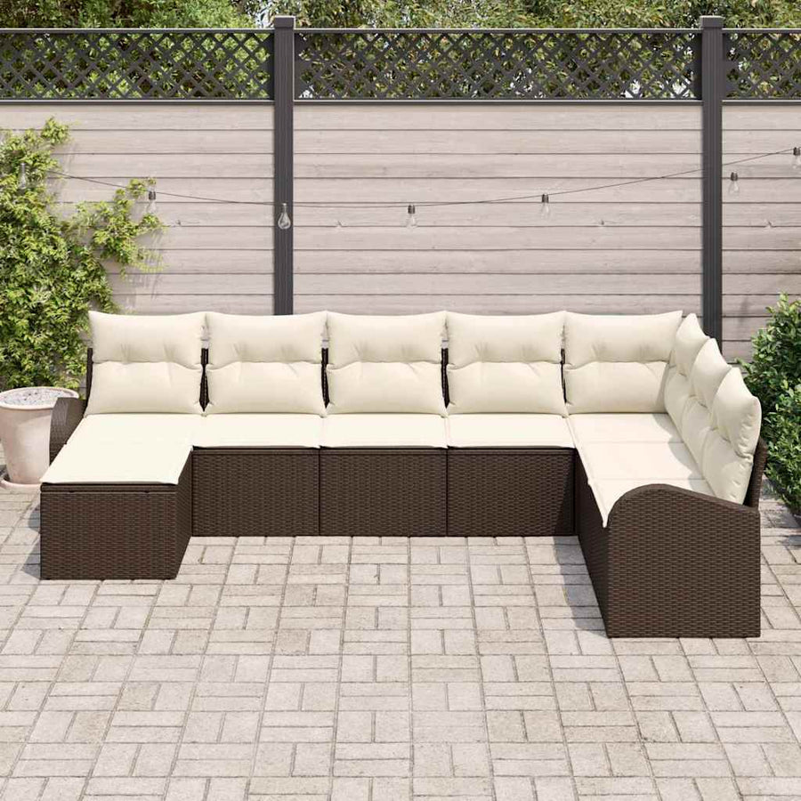Bankstel met kussen met opslag 8 pcs Bruin en wit poly rattan