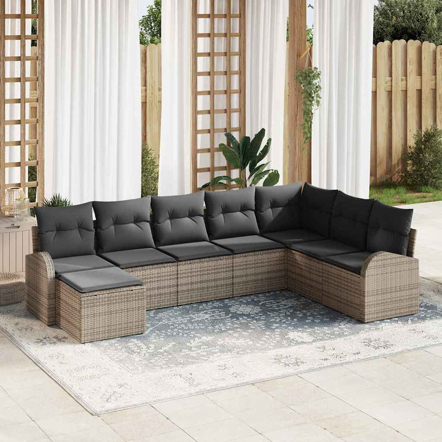 Bankstel met kussen met opslag 8 pcs Grijs poly rattan