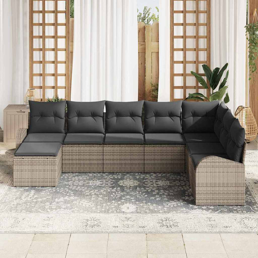 Bankstel met kussen met opslag 8 pcs Grijs poly rattan