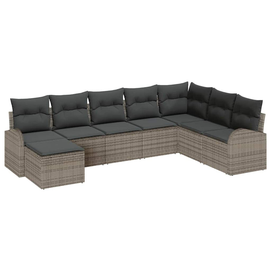 Bankstel met kussen met opslag 8 pcs Grijs poly rattan