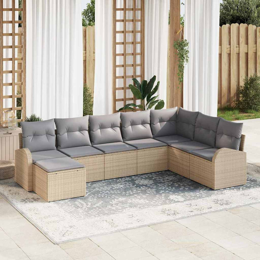 Bankstel met kussen 8 pcs Beige en lichtgrijs poly rattan