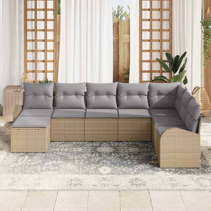 Bankstel met kussen 8 pcs Beige en lichtgrijs poly rattan