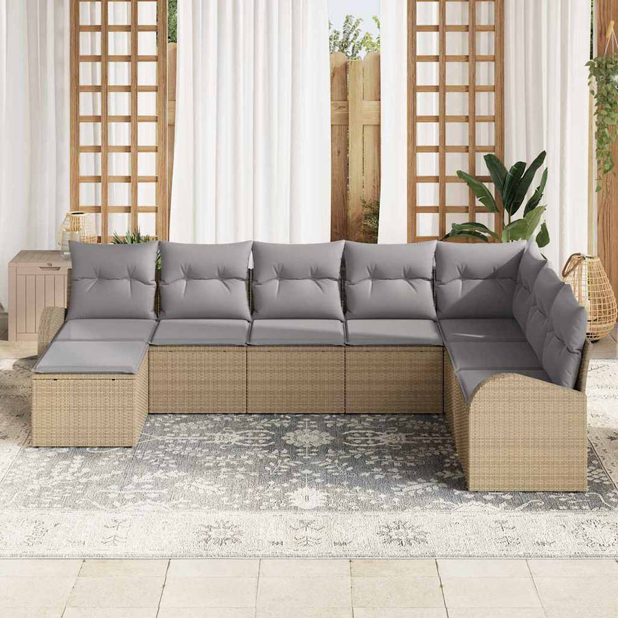 Bankstel met kussen 8 pcs Beige en lichtgrijs poly rattan