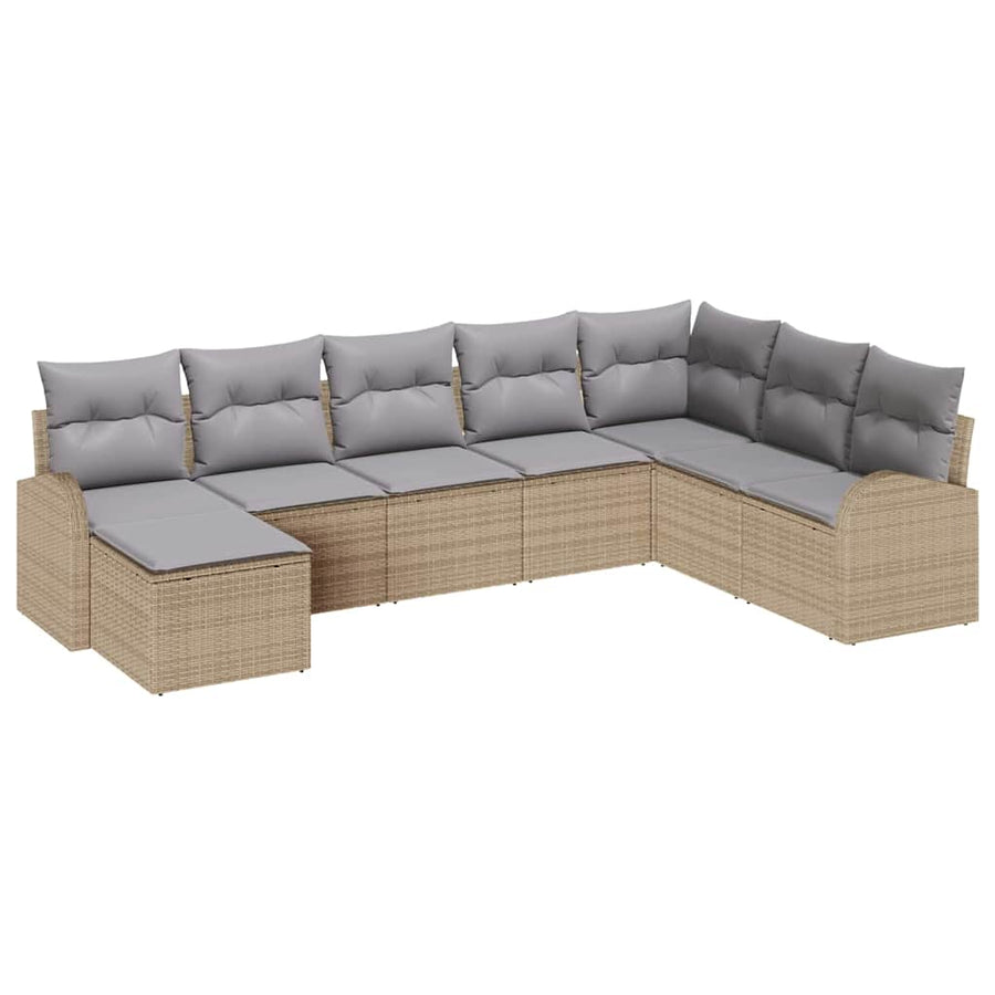 Bankstel met kussen 8 pcs Beige en lichtgrijs poly rattan