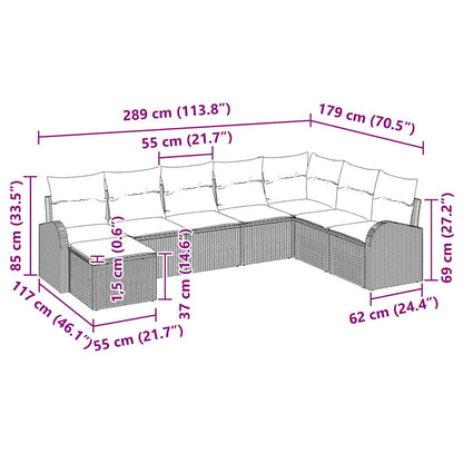 Bankstel met kussen 8 pcs Beige en lichtgrijs poly rattan
