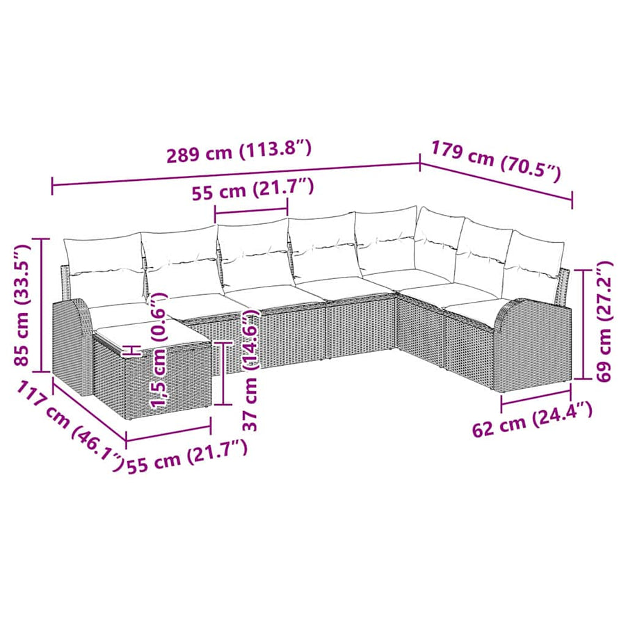 Bankstel met kussen 8 pcs Beige en lichtgrijs poly rattan