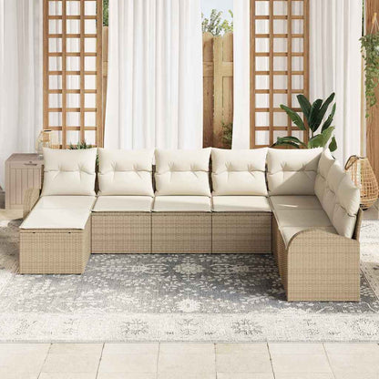 Bankstel 8 st Beige en Wit poly rattan