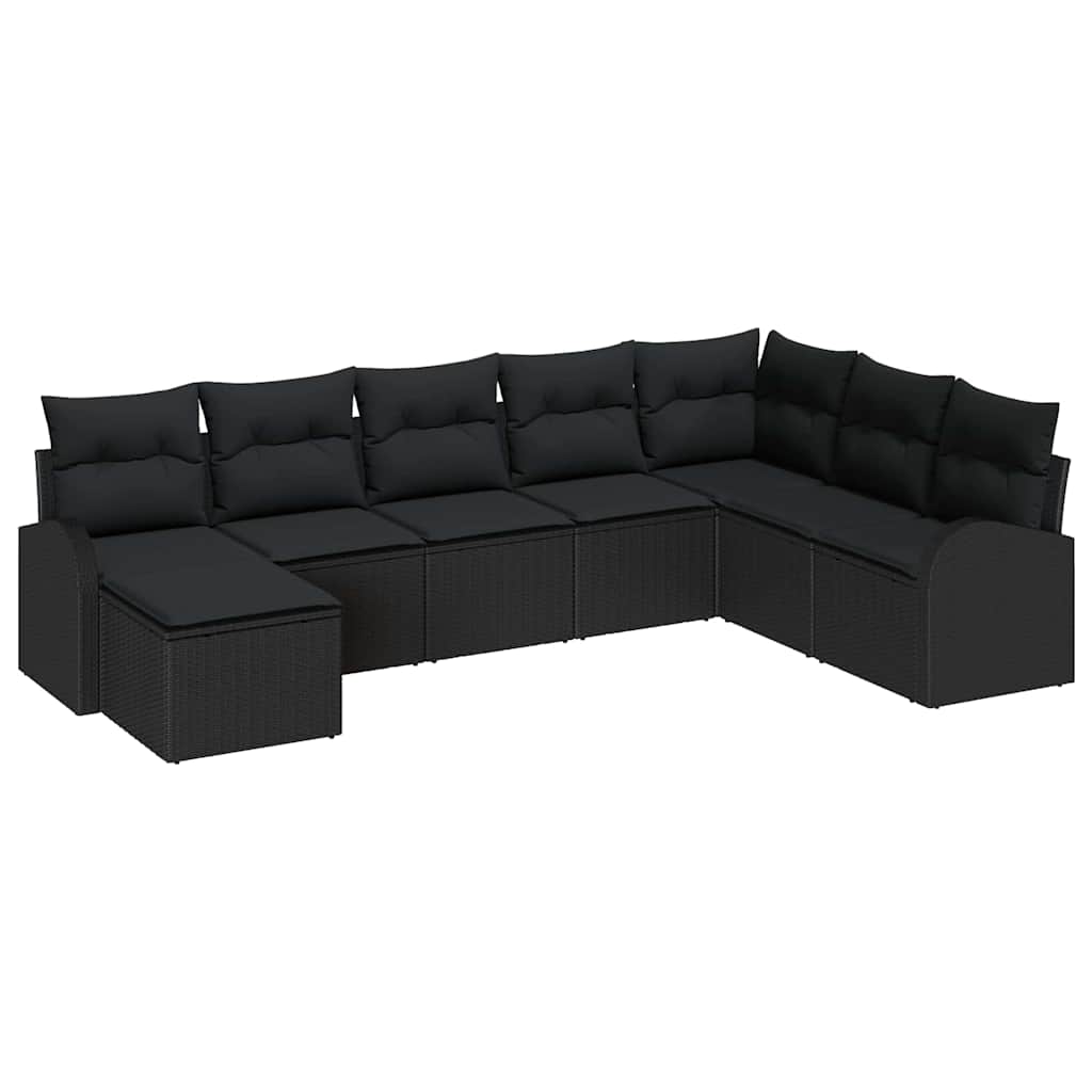 Bankstel met kussen met opslag 8 pcs Zwart poly rattan