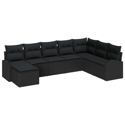 Bankstel met kussen met opslag 8 pcs Zwart poly rattan