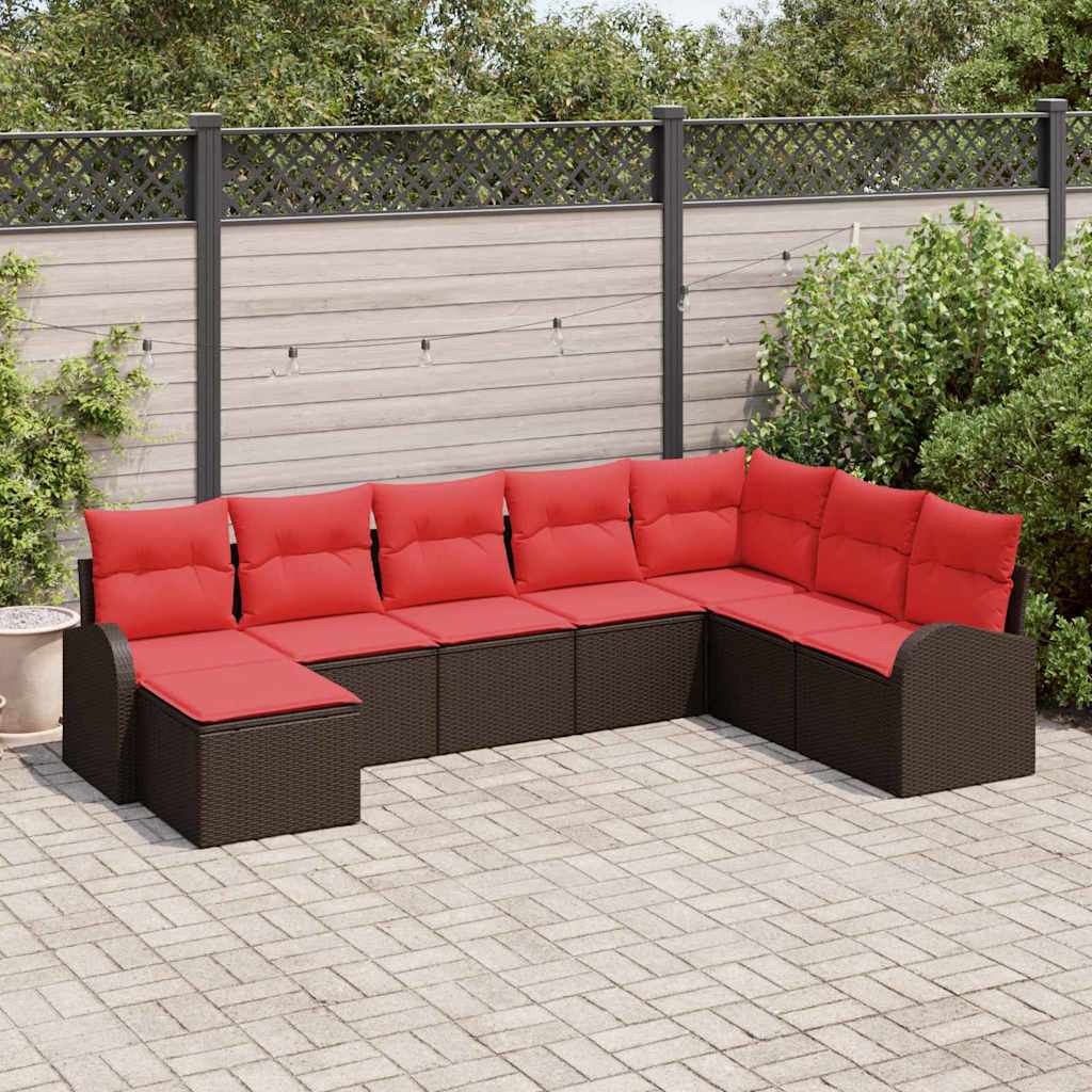 Bankstel met kussen met opslag 8 pcs Bruin en Rood poly rattan