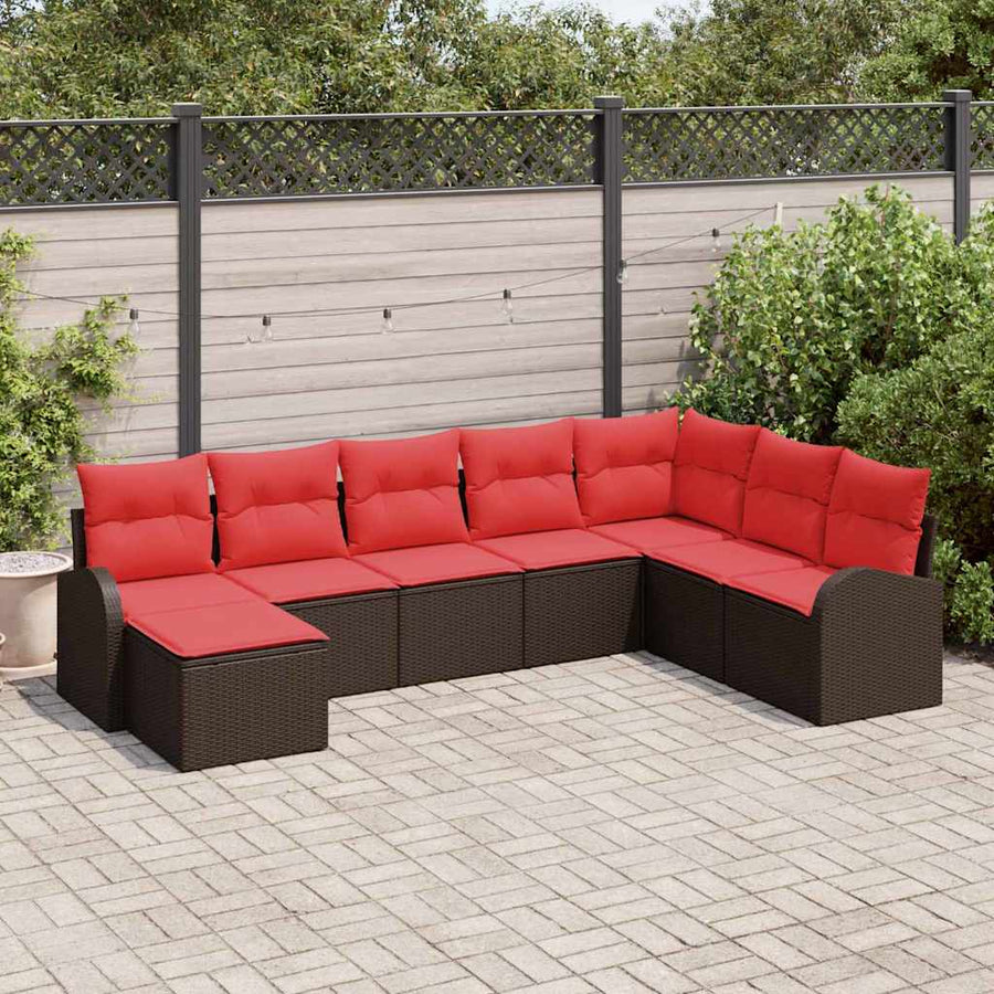 Bankstel met kussen met opslag 8 pcs Bruin en Rood poly rattan