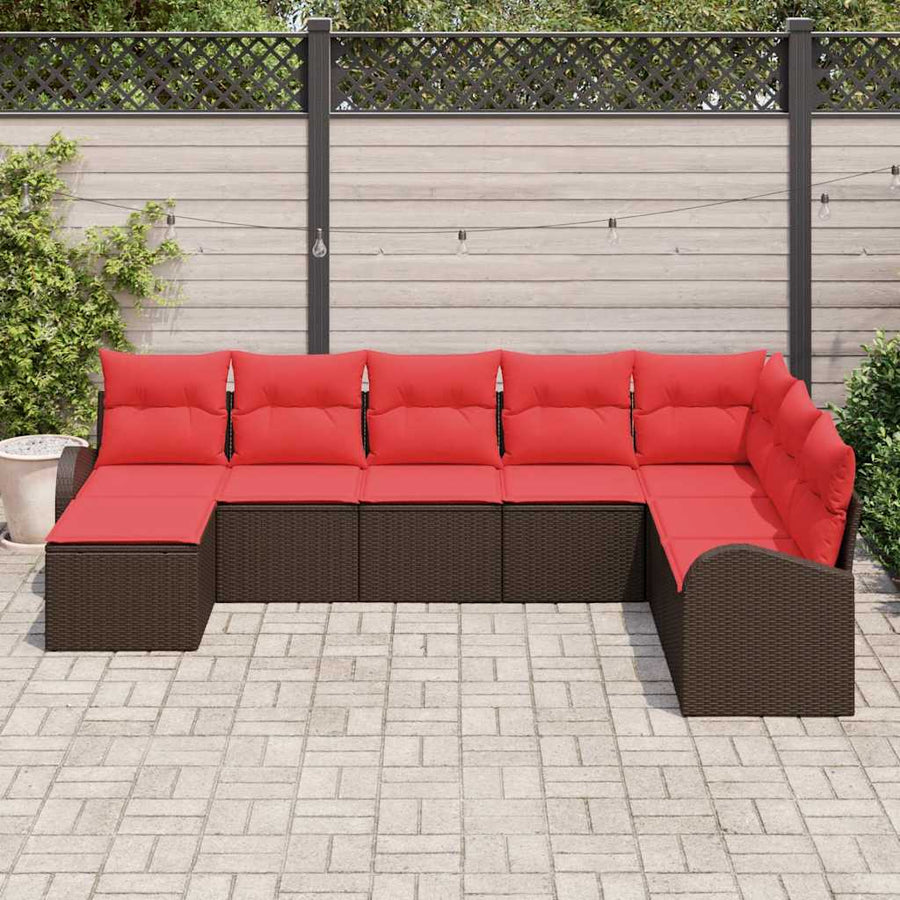 Bankstel met kussen met opslag 8 pcs Bruin en Rood poly rattan