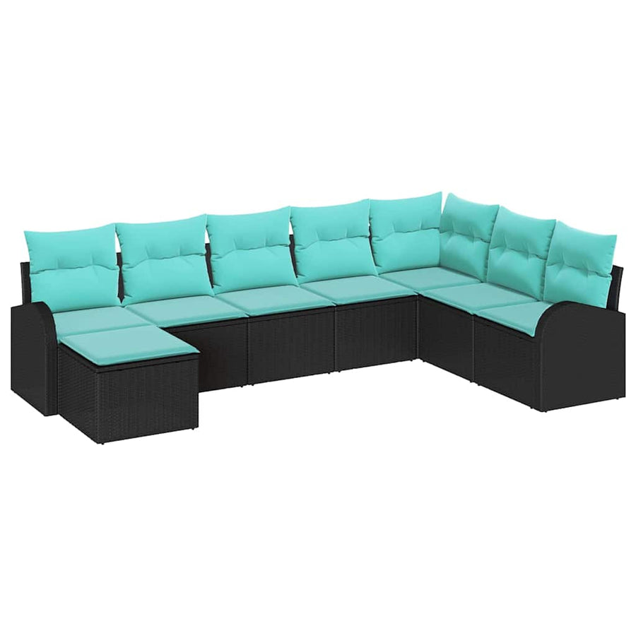 Bankstel met kussen 8 pcs Zwart en Turquoise poly rattan